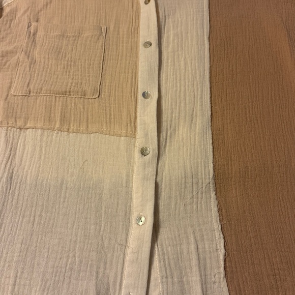 New In | Button Down Shirt Gauze Colorblock Boho. Size S Beige - Picture 12 of 14